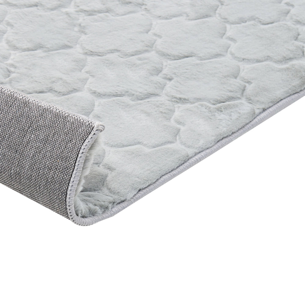 Tappeto in pelle sintetica di coniglio grigio chiaro 160 x 230 cm motivo a rete soggiorno camera da letto