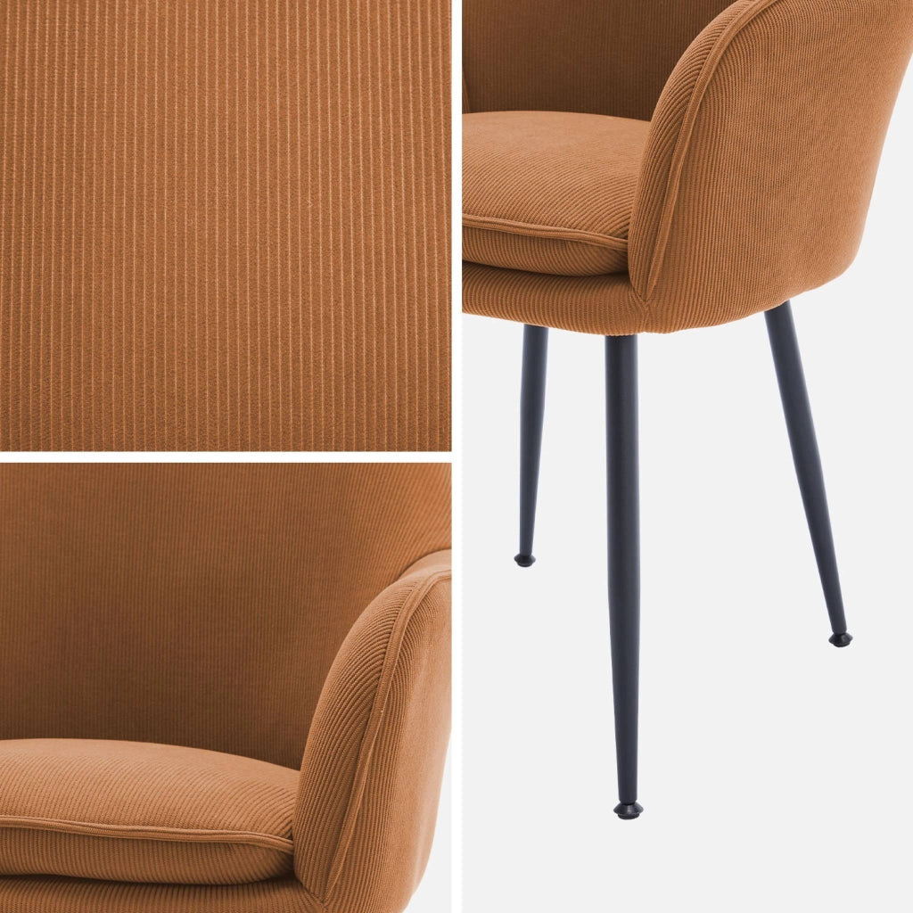 Poltrona in velluto a coste con gambe in metallo, camel
