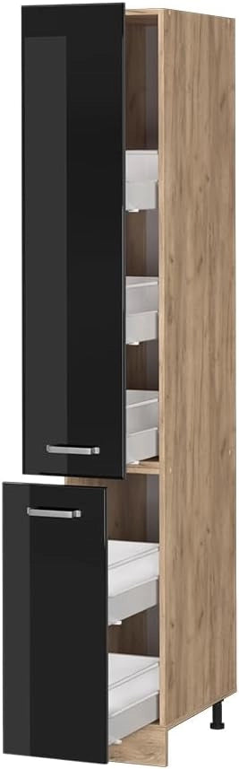 Armadio da farmacia R-Line, Nero lucido, 30 cm, per la libera combinazione all'interno di sistemi cucina modulari