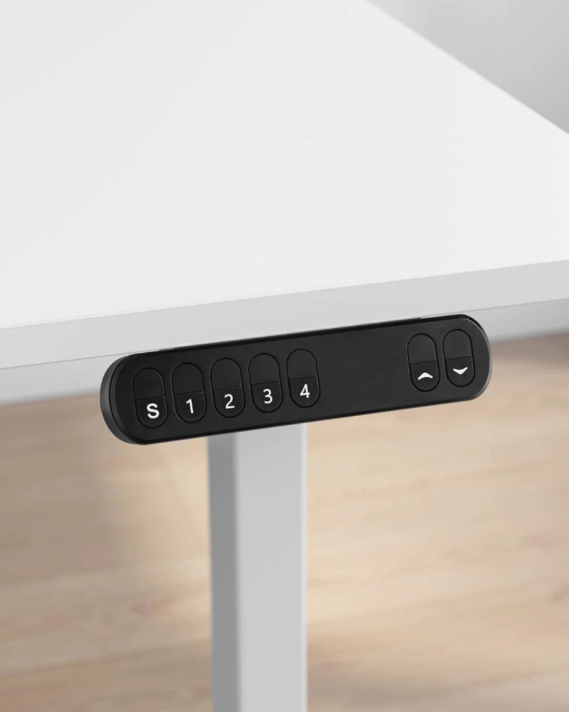 SONGMICS Supporto Scrivania Elettrico Regolabile in Altezza, Struttura Tavolo da Lavoro con Motore, senza Piano, con Ganci, Regolazione Continua, Funzione Memory, Acciaio, Bianco LSD019W01