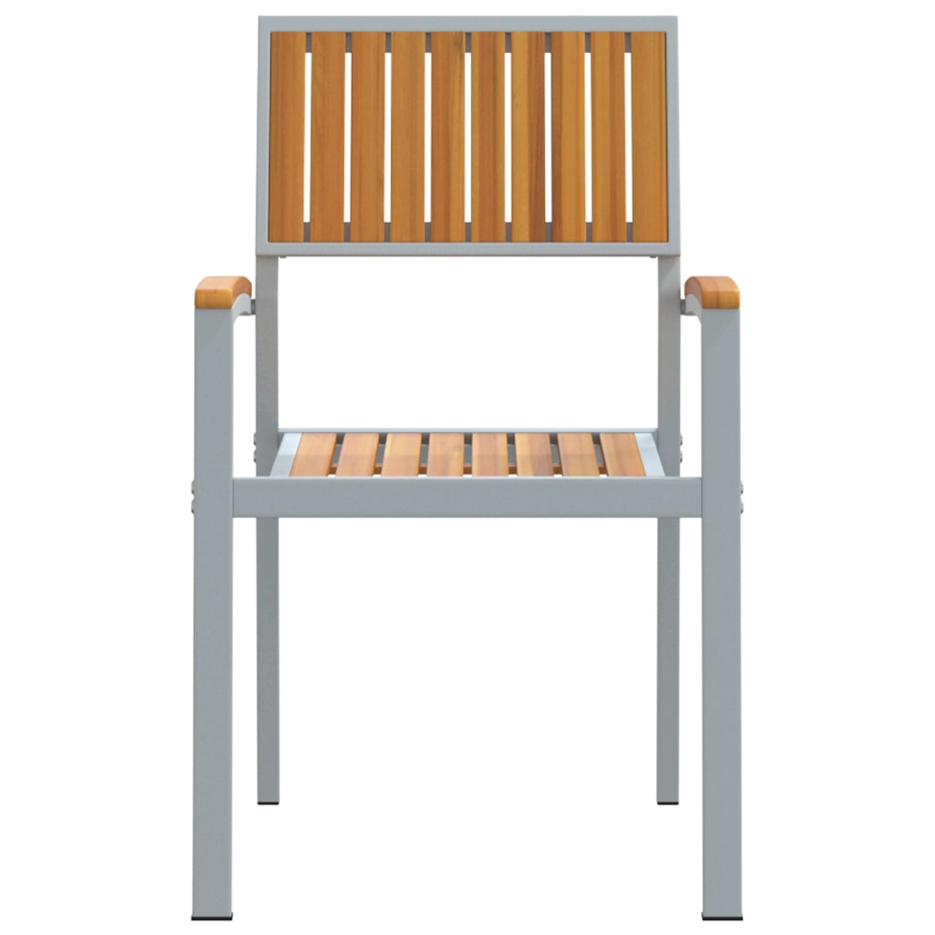Sedie da Giardino Impilabili 8 pcs Acciaio Grigio e Legno Massello di Acacia
