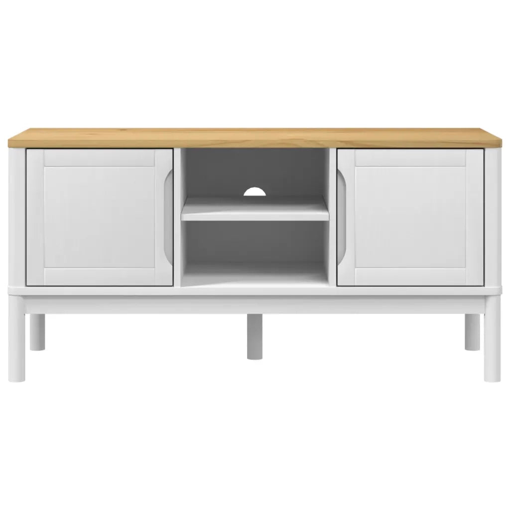 Mobile TV-Credenza TV-Console TV FLORO Bianca 114x43x55 cm in Legno Massello di Pino