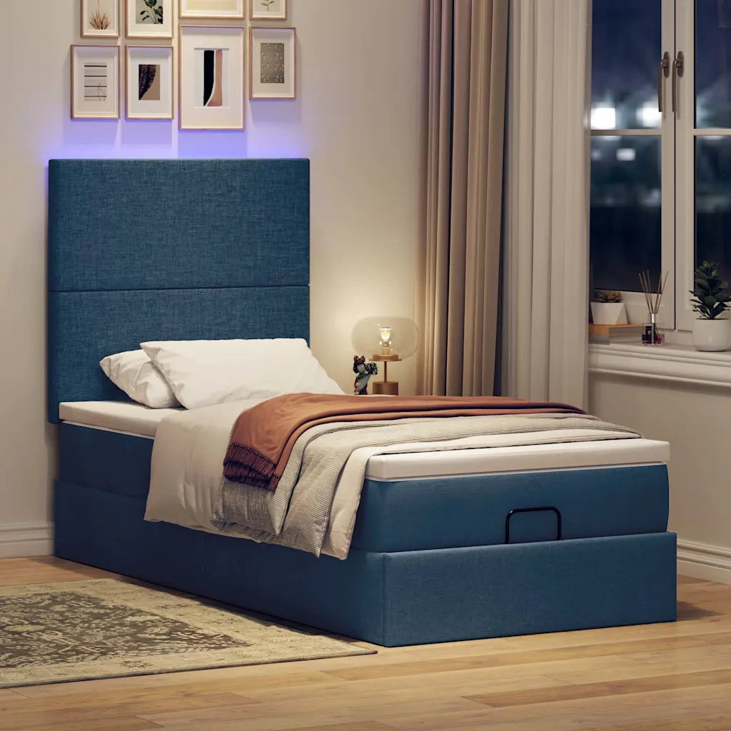 Struttura Letto Pouf con Materasso Blu 90x190 cm in Tessuto 3313891