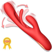 Vibro Stimolatore 3 in 1 per la Stimulation del Clit e del G-Spot - 21 Modalità Intense - Giocattolo Sex in Silicone per Donne - Dildo - 24cm x 3.8cm - Rosso