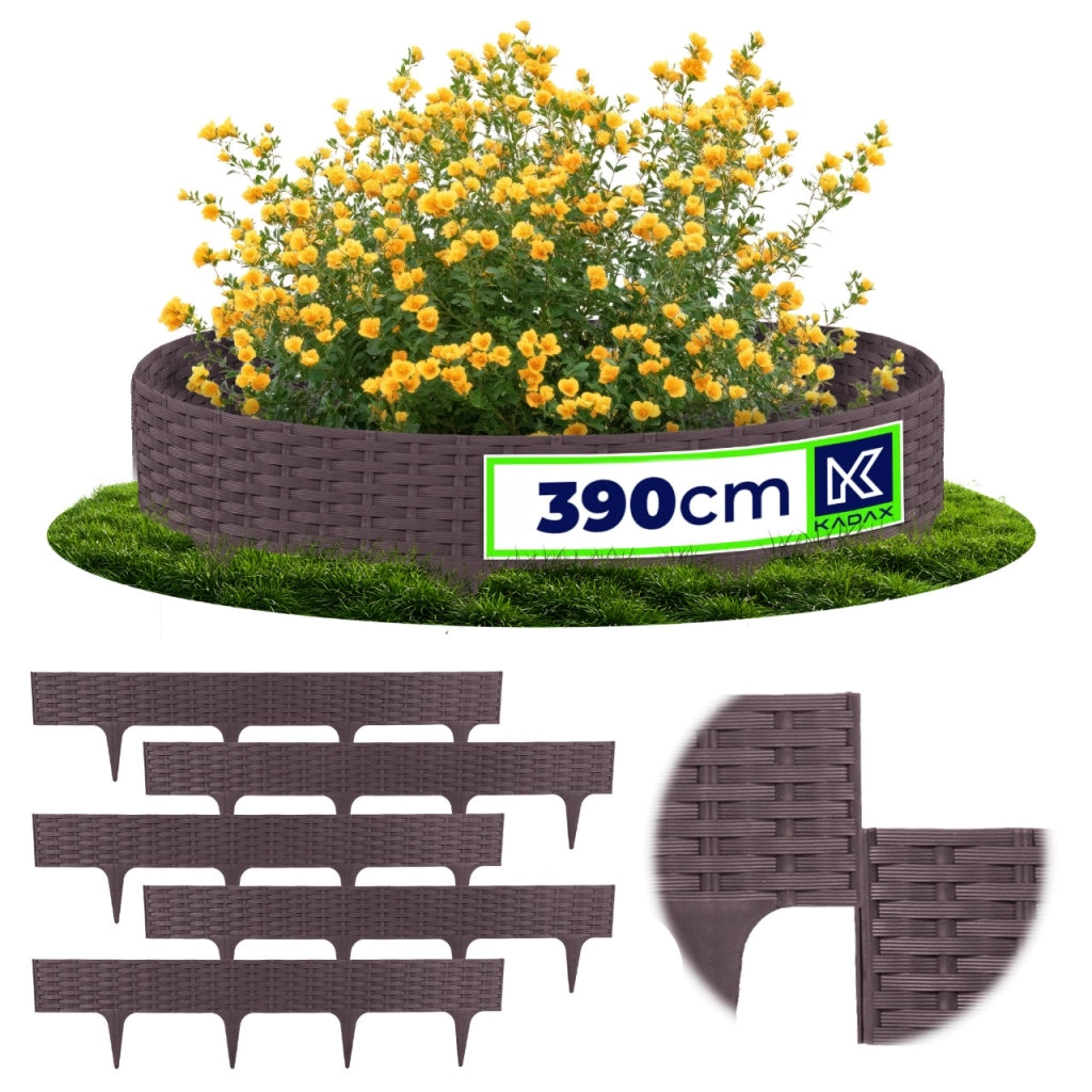 Bordura per prato KADAX, recinzione a palizzata per giardino, marrone, 390 cm, 5 pezzi