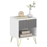 Comodino con cassetto e ripiano aperto ¨C Xylo ¨C bianco, 45x40x55 cm, gambe in acciaio