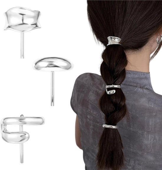 Accessori per capelli - Holders per coda di cavallo - Grip forte - Argento - Accessori per capelli per donne - 3 pezzi