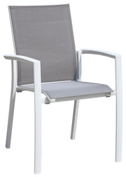 Sedia da Giardino con Braccioli in Alluminio e Textilene Bianco e Grigio Chiaro
