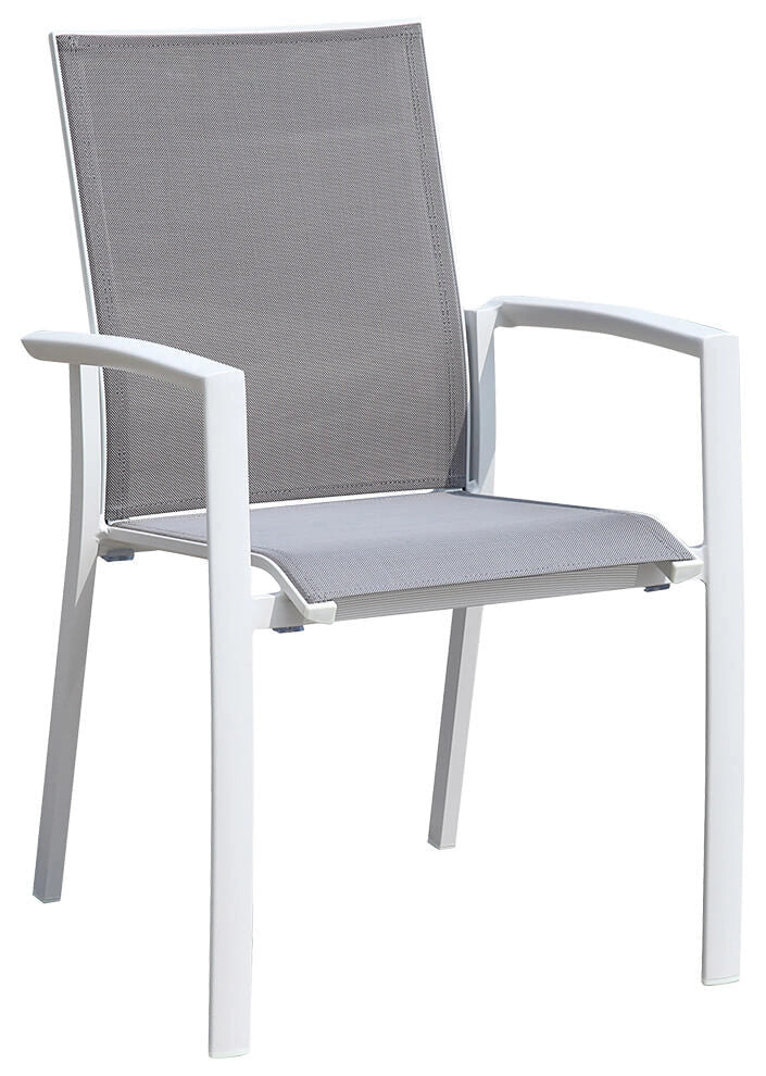 Sedia da Giardino con Braccioli in Alluminio e Textilene Bianco e Grigio Chiaro
