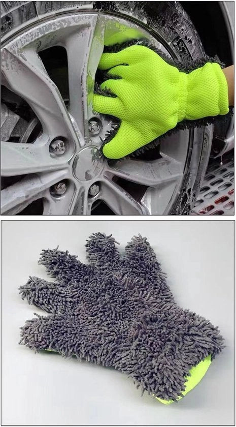 2 Paia di Guanti per Auto - Guanti di Pulizia a Microfibra a 5 Dita, Sicuri per l'Esterno/Interno, Ruote, Parabrezza & Uso Domestico