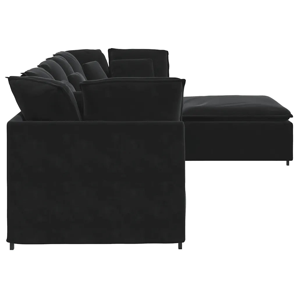 Divano Modulare con Poggiapiedi e Cuscini in Velluto Nero 3321314