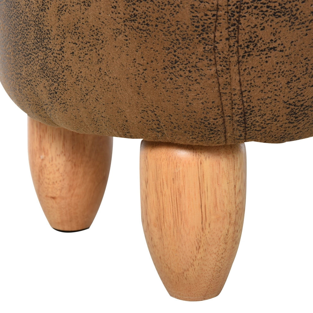 Pouf Poggiapiedi a Forma di Bufalo 62x35x36 cm in Tessuto Effetto Pelle Scamosciata Marrone