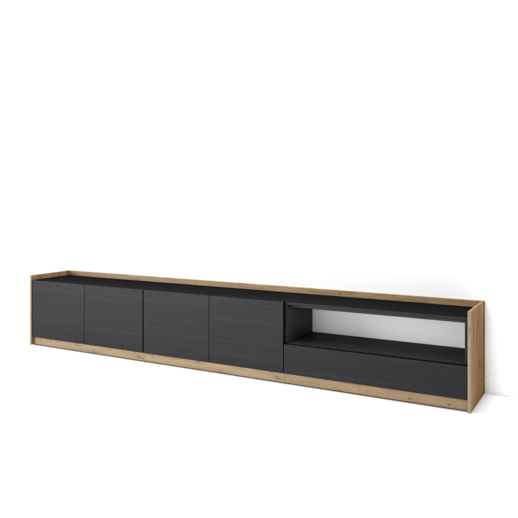 Mobile TV Soggiorno, 310x50x37 cm, Per TV fino a 80", Mobile Soggiorno, Nero e rovere