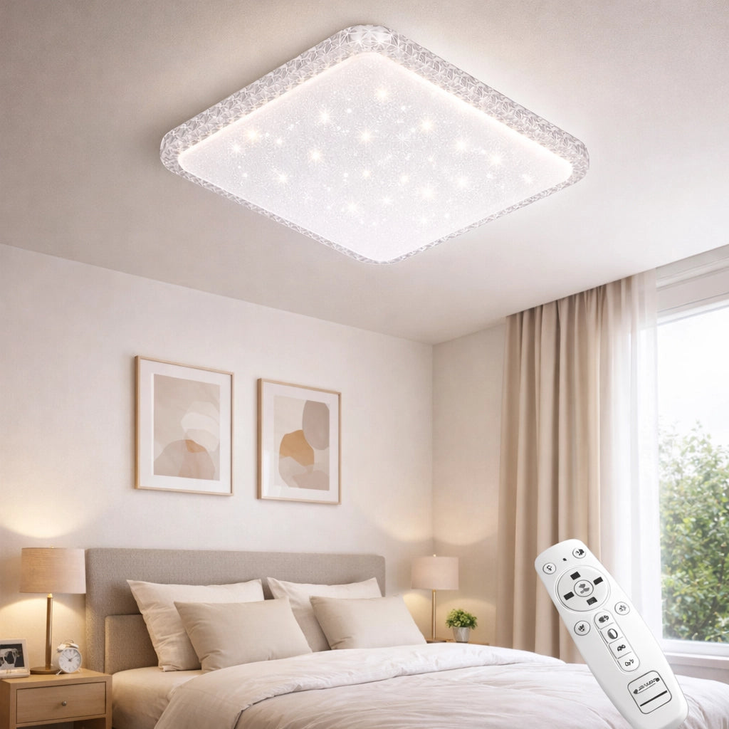 Plafoniera LED 58x58 cm 48W 3840LM Dimmerabile con Telecomando, Cambio Temperatura Colore, Soffitto Acrilico Effetto Cielo Stellato, IP20, Fascio 120°