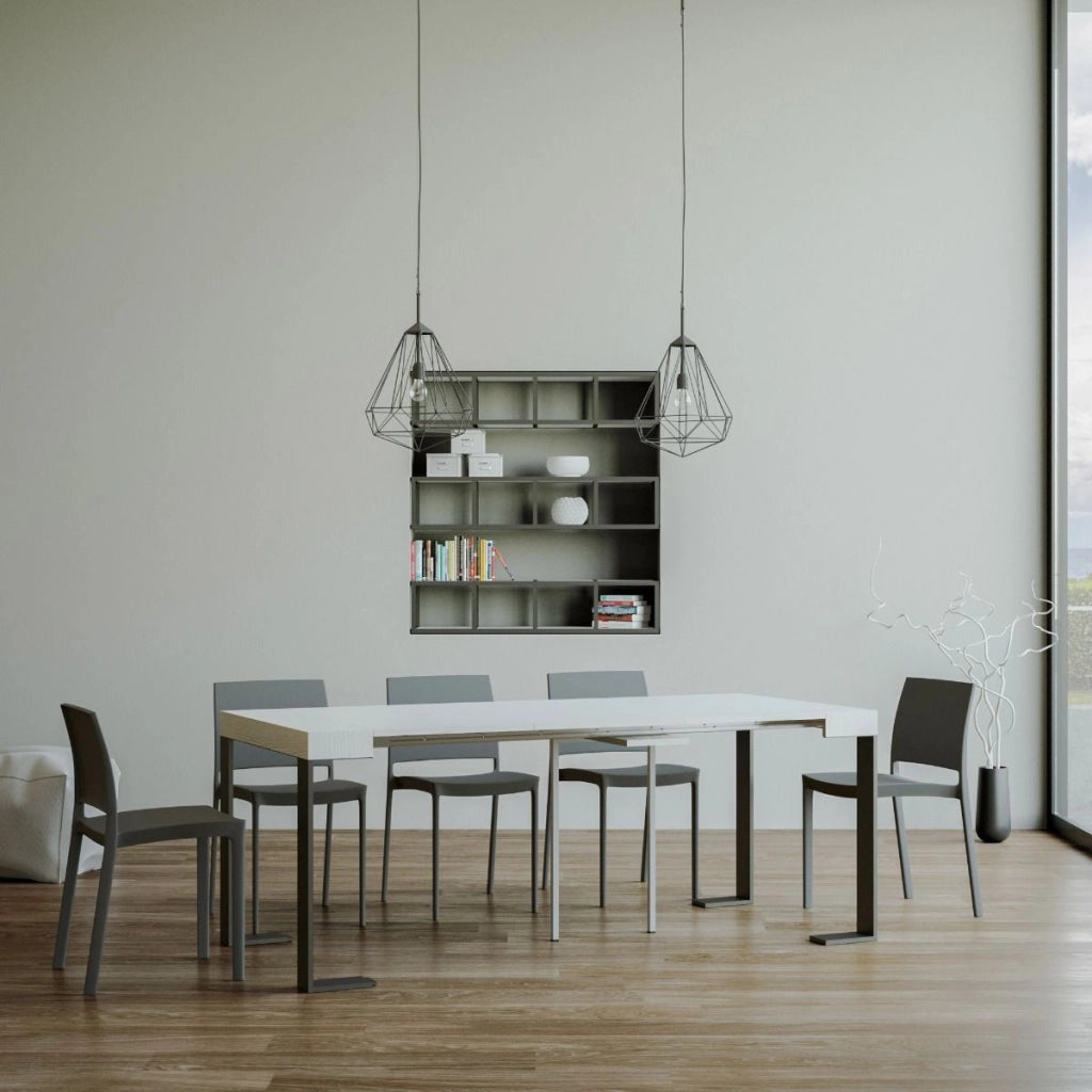 Consolle allungabile 90x40/196 cm Tekno Small Bianco Frassino telaio Antracite