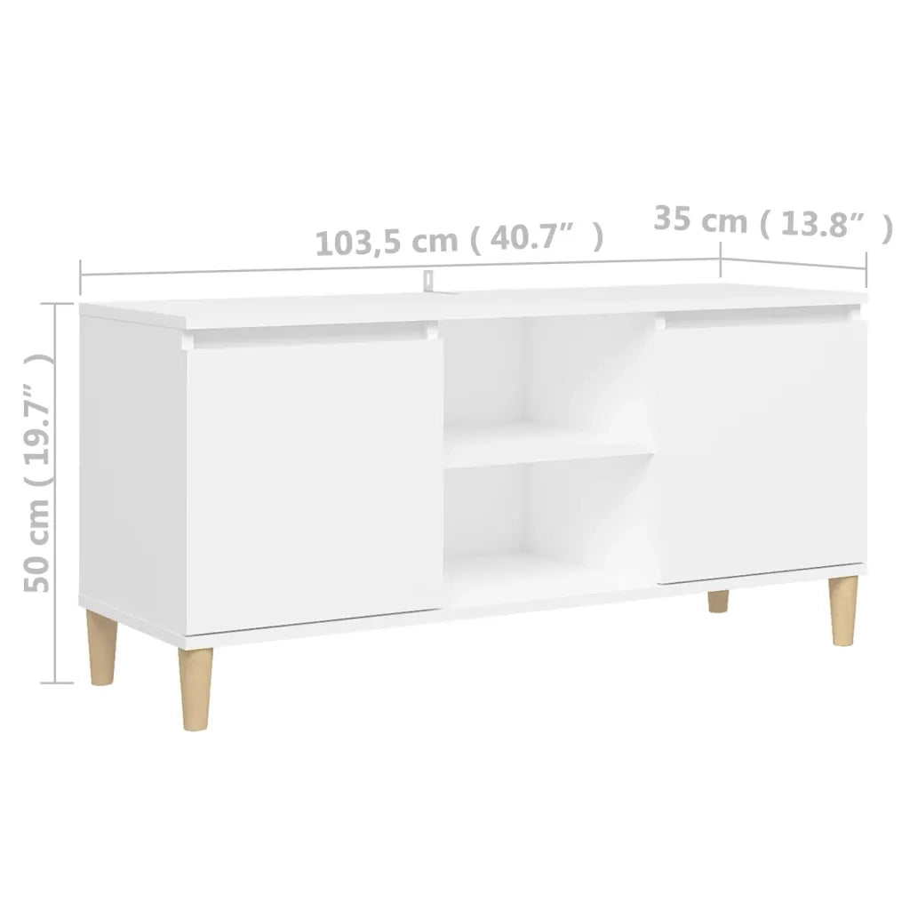 Comodino | Armadio da Notte | Mobiletto da notte con Gambe in Legno Massello Bianco 103,5x30x50 cm