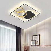 Trade Shop - Plafoniera Led 55w Quadrato Con Cerchi Nero Oro Lampada Soffitto Luce 4000k 70890 -