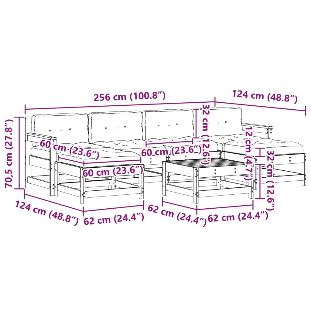 Set Lounge da Giardino 7 pcs Pino Marrone Cerato