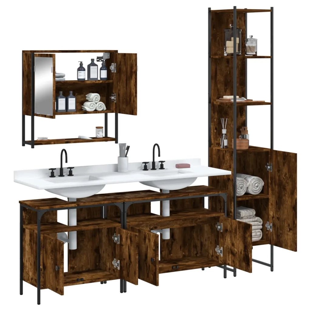 Set Mobili da Bagno 4 pz Rovere Fumo in Legno Multistrato 3214687