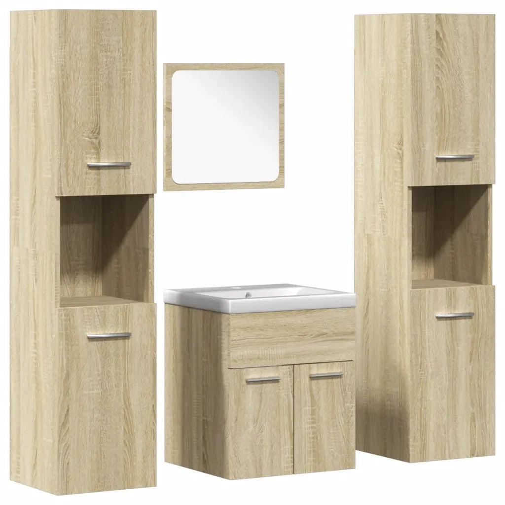 Set Mobili da Bagno 5 pz Rovere Sonoma in Legno Multistrato