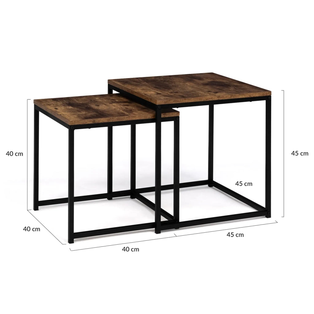 IDMarket - Set di 2 tavolini DAYTON 40/45 con piani ad effetto invecchiato, design industriale
