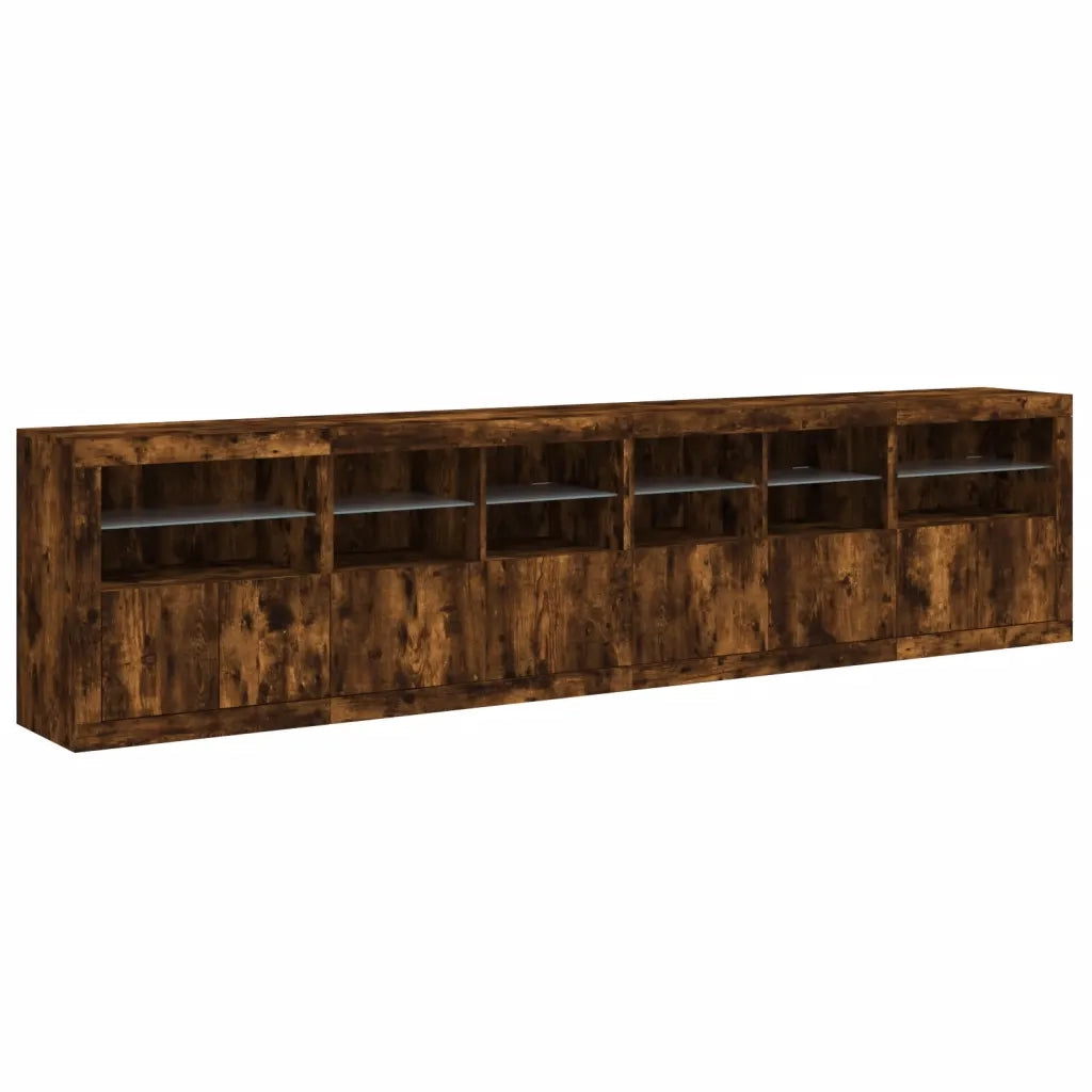 Credenza con Luci LED Rovere Fumo 283x37x67 cm 3209020