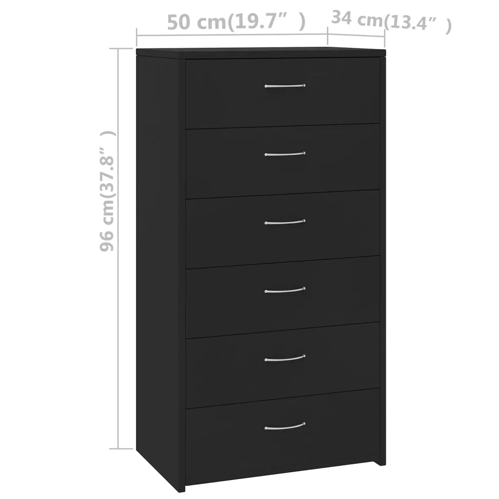 Credenza | Madia | Buffet da pranzo | Armadio da pranzo con 6 Cassetti Nera 50x34x96 cm in Legno Multistrato