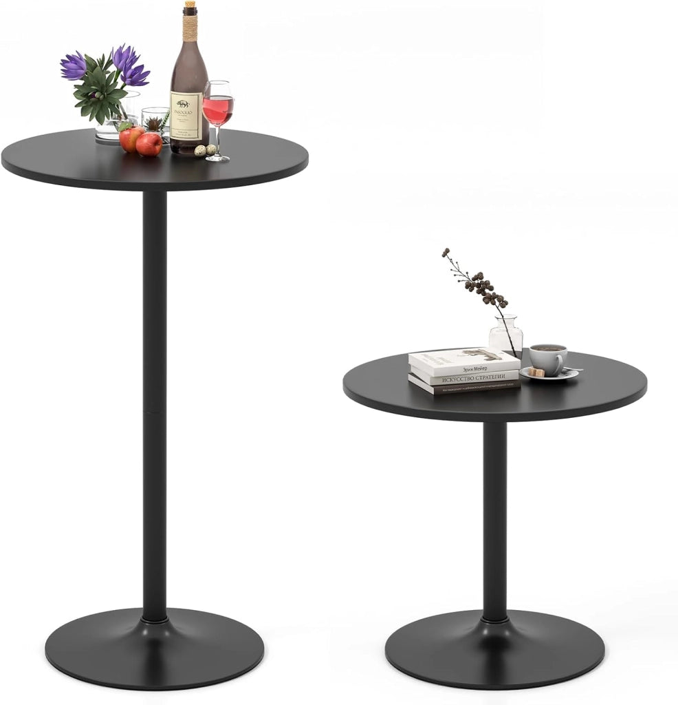 Tavolo da Bar Rotondo Ø60 Regolabile in Altezza (56 cm/ 101,5 cm), Tavolo da Caffè Alto in Legno e Metallo, Tavolino Bistrot Moderno con Base Rotondo per Cucina e Sala Pranzo (Nero,2)