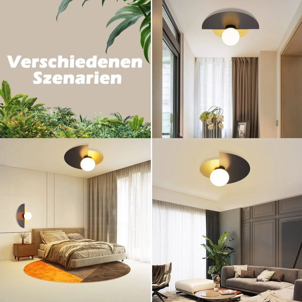 ZMH Lampada da soffitto retrò nero oro rotonda vetro E14 per corridoio
