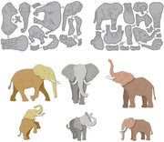 Patroni di taglio multi livello - Tema elefante - Acciaio carbonio - Disegno stratificato - 153 x 91 mm - 137 x 89 mm - Set di matrici di taglio