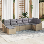 Set Divano da Giardino da 7 Pezzi con Cuscini Beige Polyrattan
