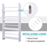 Libreria da Parete con 4 Ripiani in Legno Bianco Impermeabile, Carico Massimo 30kg (59cm x 12cm x 113cm)