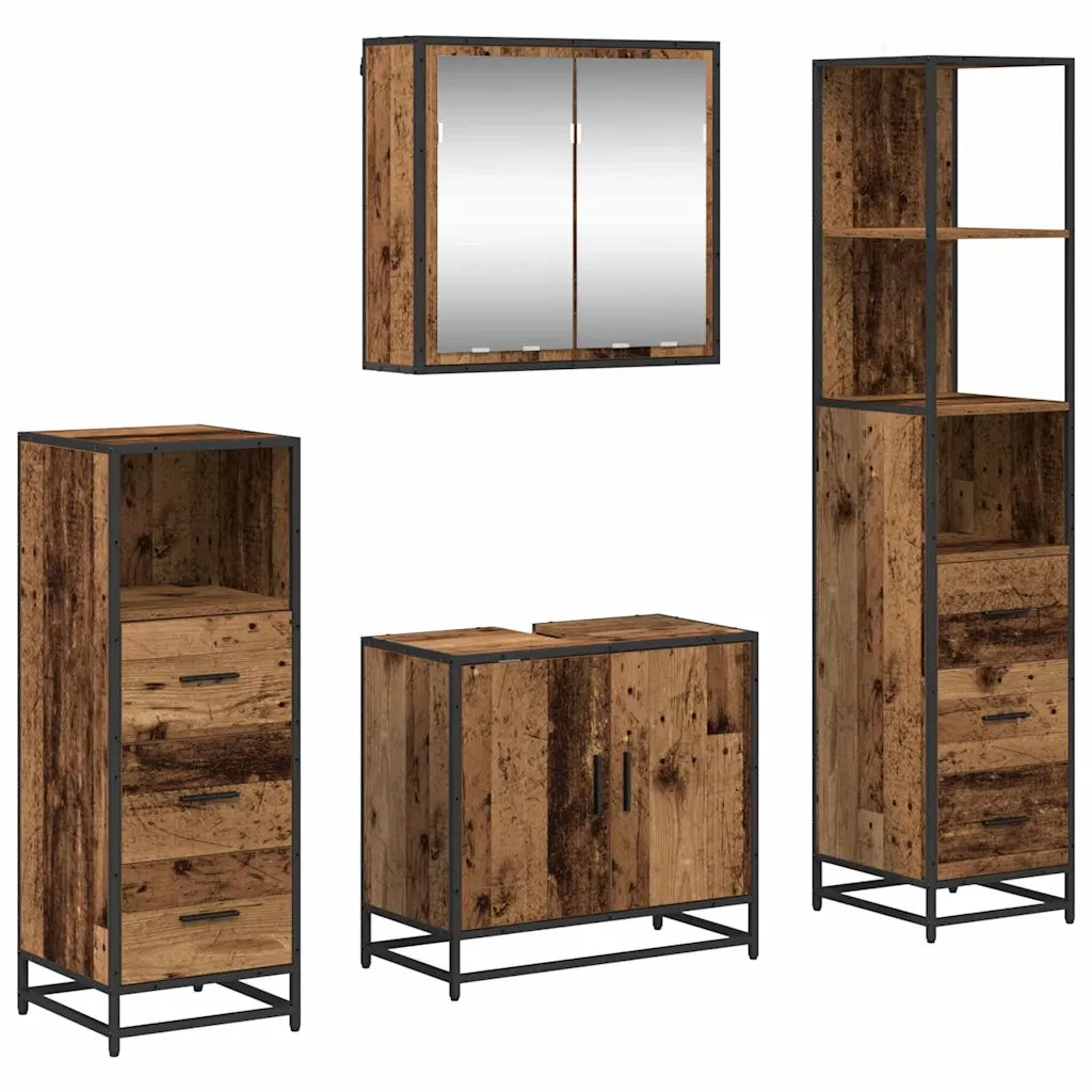 Set di mobili per il bagno con cassetto 4 pcs Legno vecchio 3402375