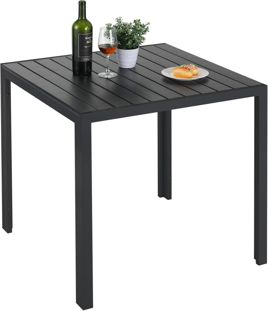 Tavolo da Giardino Moderno in WPC 110 x 70 cm, Tavolo da Pranzo per Esterno per 4-6 Persone, Tavolo da Balcone Salvaspazio in Alluminio, Design Effetto Legno,Marrone Teak