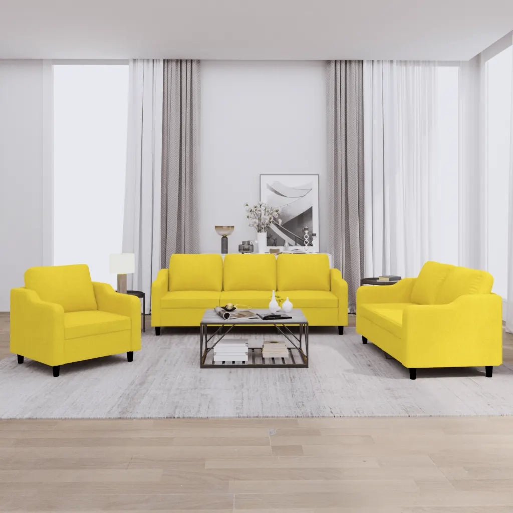 Set di Divani 3 pz con Cuscini Giallo Chiaro in Tessuto 3201775
