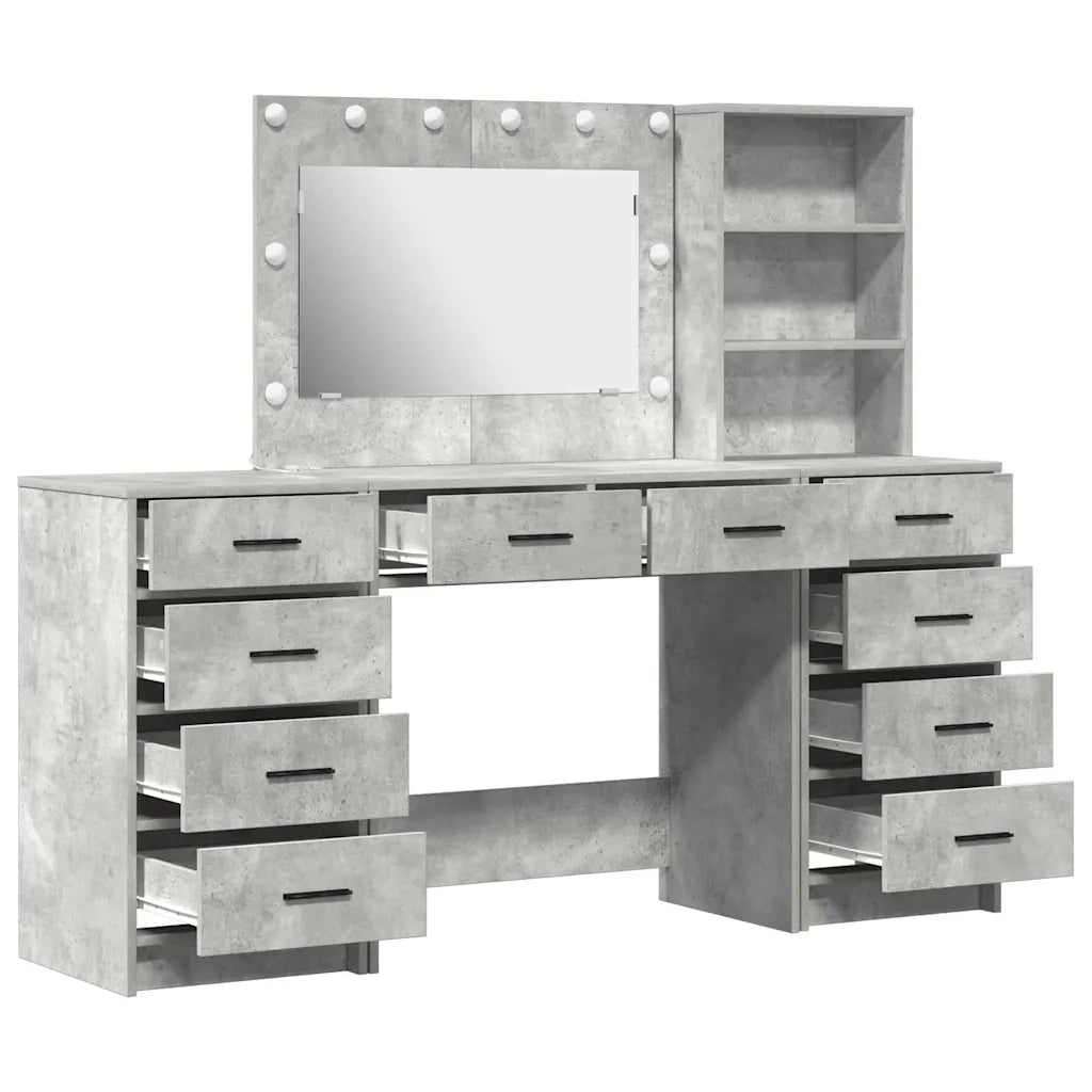 Toeletta | Tavolo da Trucco 3 pz Grigio cemento Legno multistrato