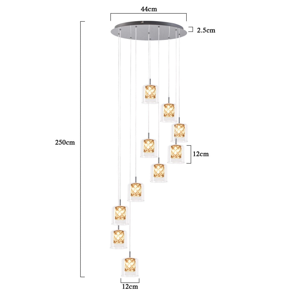 Lampada a sospensione ZMH moderna per sala da pranzo con 10 fiamme in vetro G9 per scale