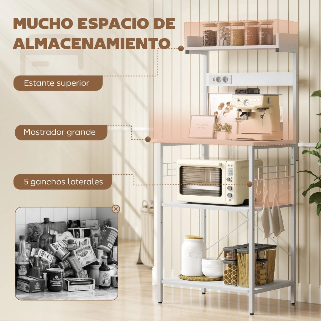 Scaffale da Cucina con Prese Elettriche ¨C zephmum ¨C Bianco 60x42x137 cm