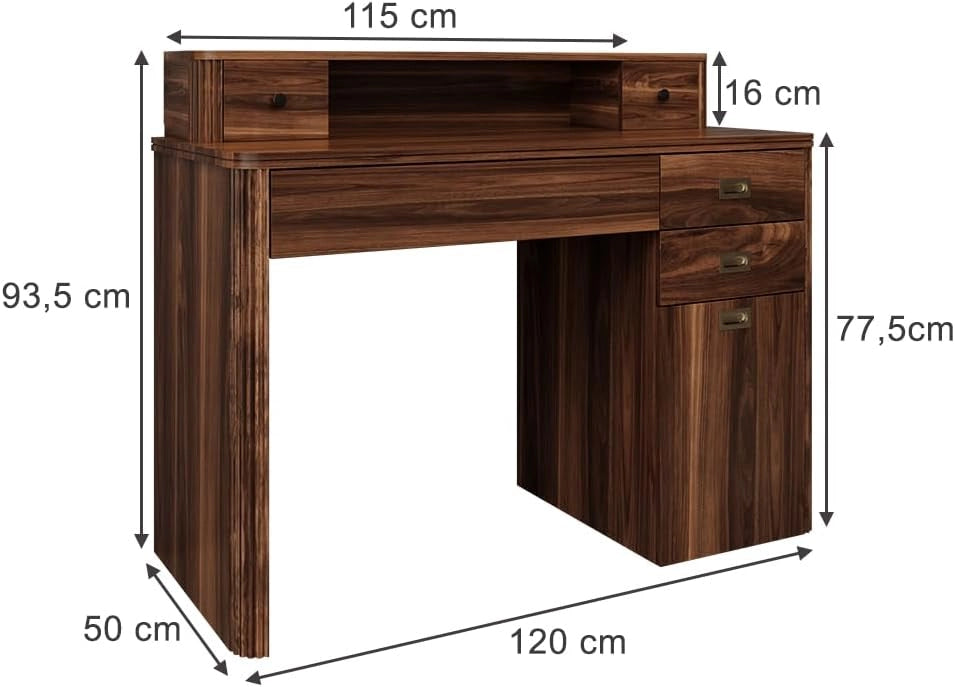 Tavolo da toilette Neria, Rovere rustico, 120 cm Senza specchio, Design rustico per un'atmosfera calda e naturale nell'ambiente