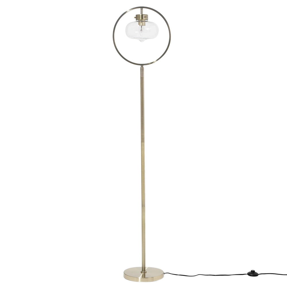 Lampada da terra in metallo dorato 165 cm rotondo aperto con paralume geometrico a bulbo nudo