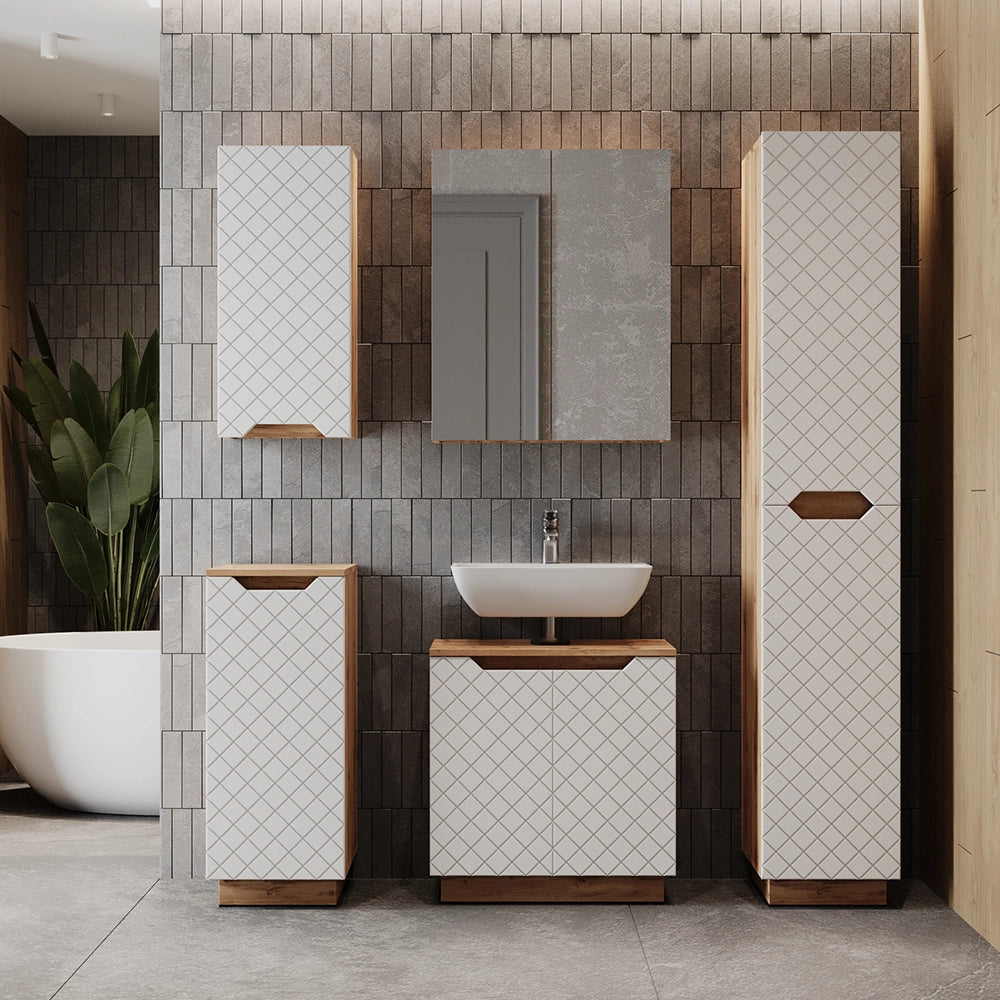 Vicco Set di mobili da bagno Rovere/bianco a strisce 4 parti