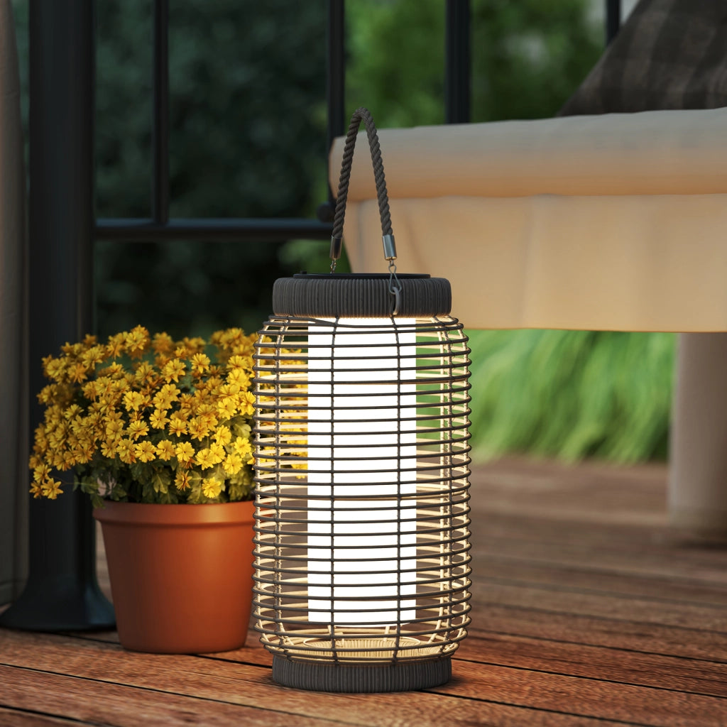 Lampione Solare da Esterno in Resina Intrecciato Grigio ¨C zephmum ¨C Acciaio, LED
