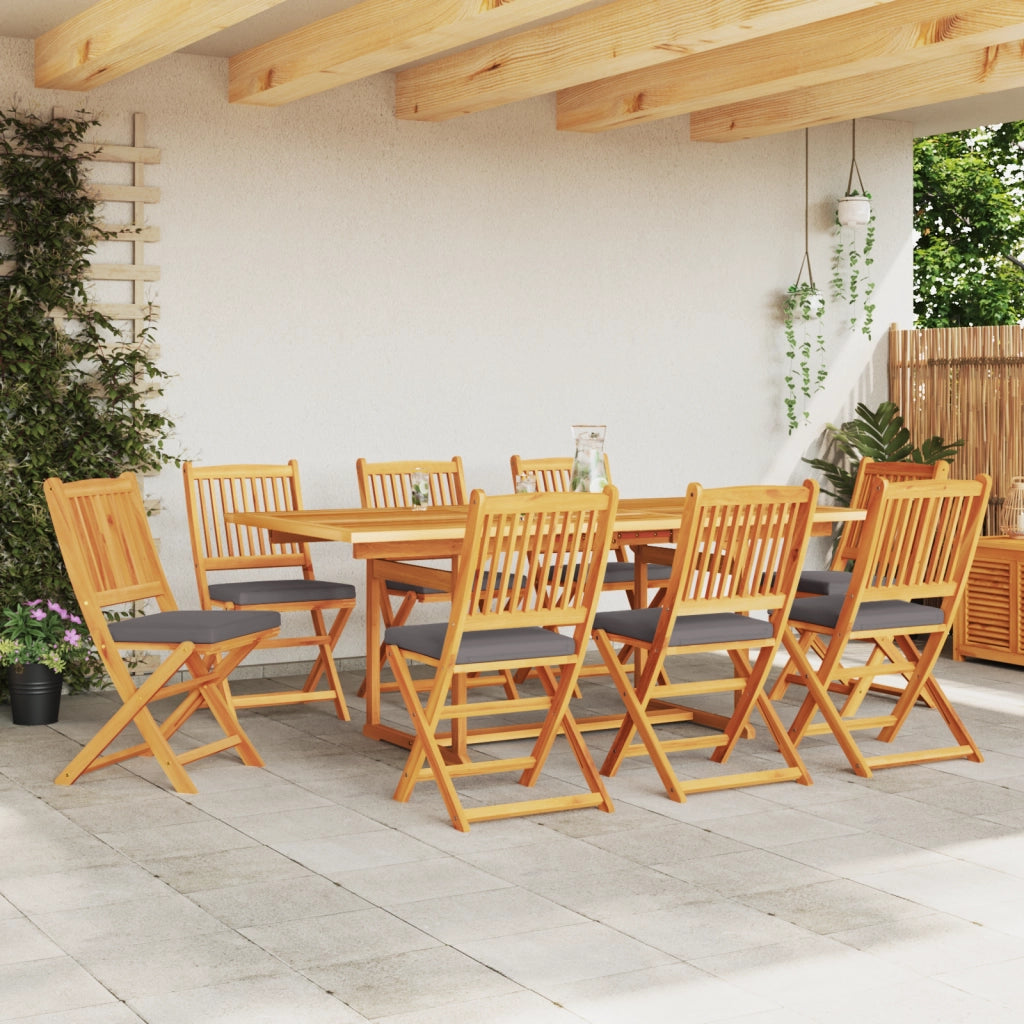 Sedia da giardino pieghevole  con cuscino grigio 8 pezzi in legno massello di acacia