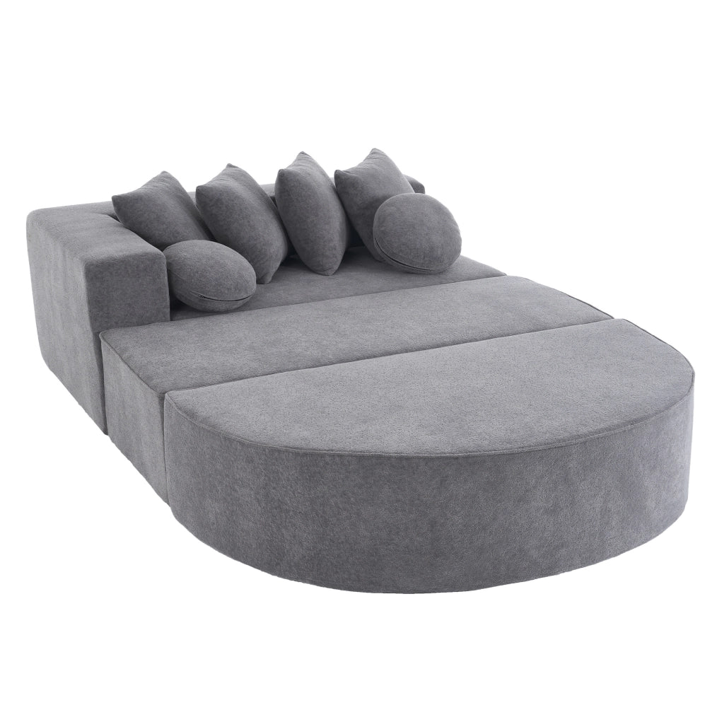 Divano letto modulare in ciniglia grigio 263x171 cm