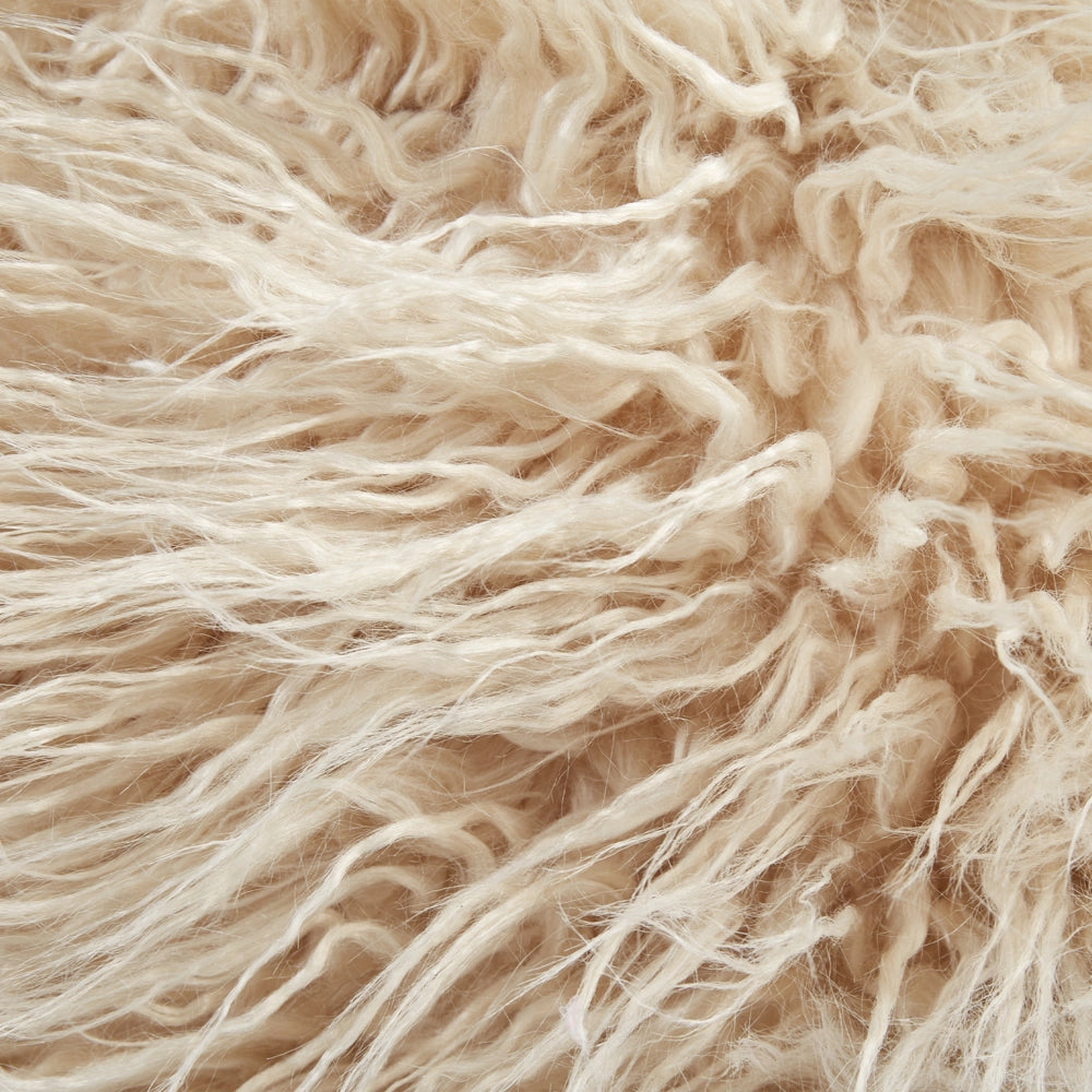 Pouf in pelliccia sintetica beige chiaro 70 x 70 x 45 cm Imbottitura in perle di EPS Tessuto a fantasia a quadrati Poggiapiedi moderno in stile boho