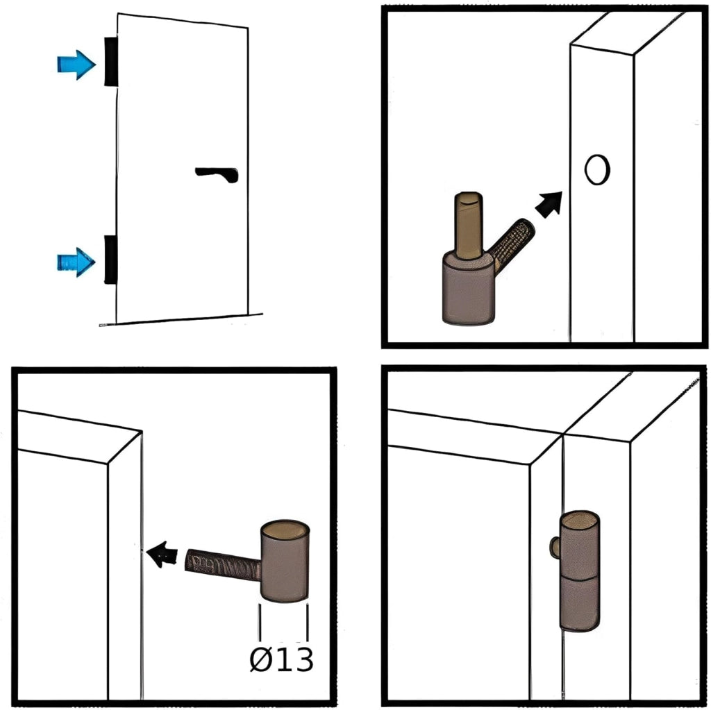 Cerniera Anuba maschio femmina per porte e finestre in legno 13 mm ottonato