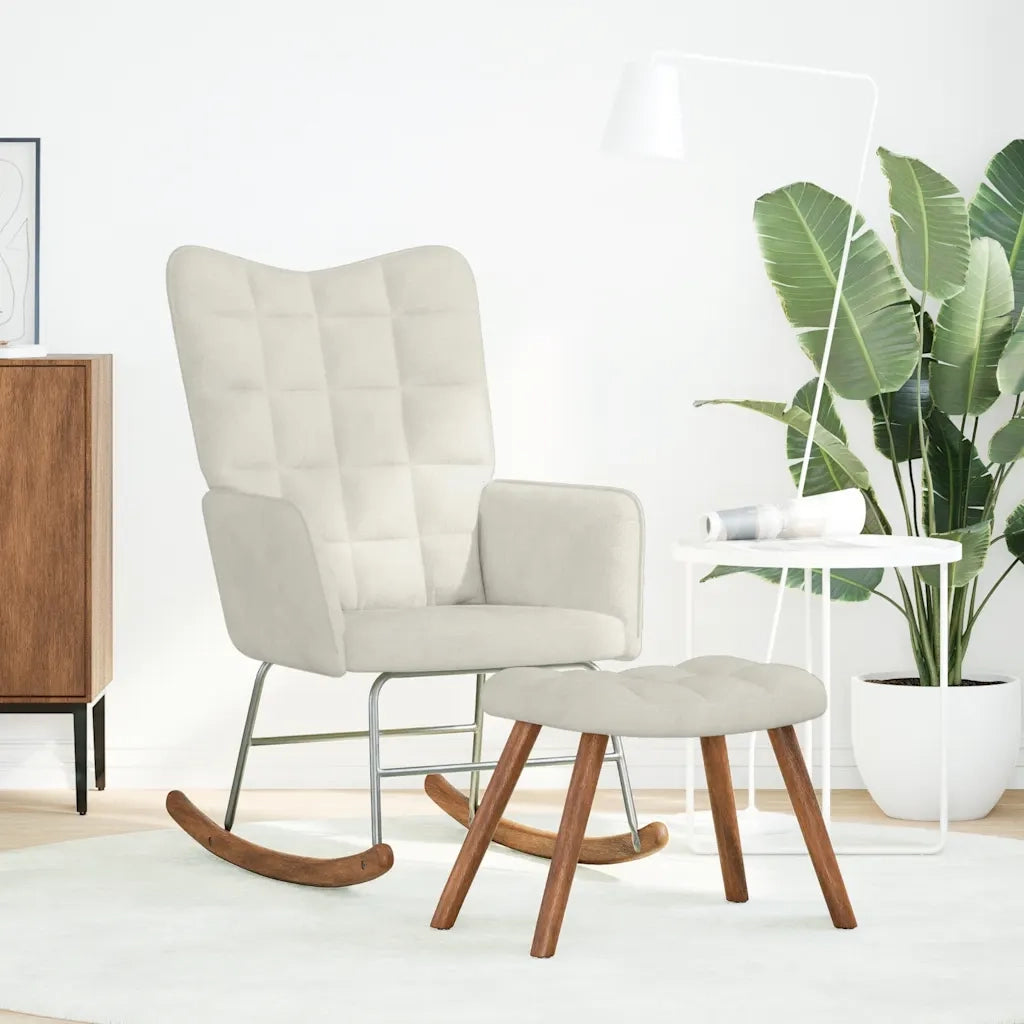 Sedia a dondolo con sgabello in velluto crema CFW3096633