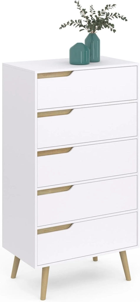 HELSINKI Cassettiera a 5 cassetti da 60 cm Chiffoniera scandinava bianca