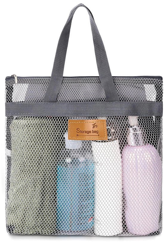 Douchetas con maniglia, 1 pezzo, con capacità di stoccaggio per bagno, grande capacità, douchetas portatile per palestra, bagno, spiaggia, toilette da viaggio (grigio)