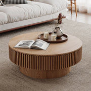 Tavolino basso contenitore rotondo con vano interno, in MDF e impiallacciatura effetto legno, per soggiorno, 75 cm